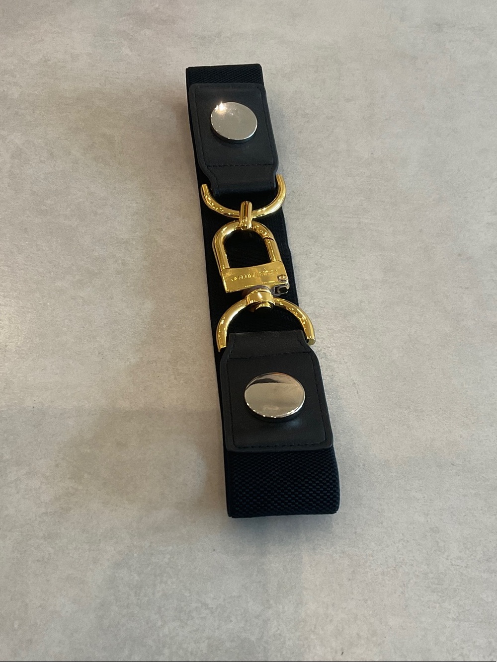 Black Stretch Waist Belt with Gold Hardware